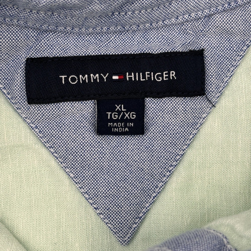 Tommy Hilfiger Shirt Mens XL Green Linen Cotton Button Down Short Sleeve Pocket - Picture 8 of 13